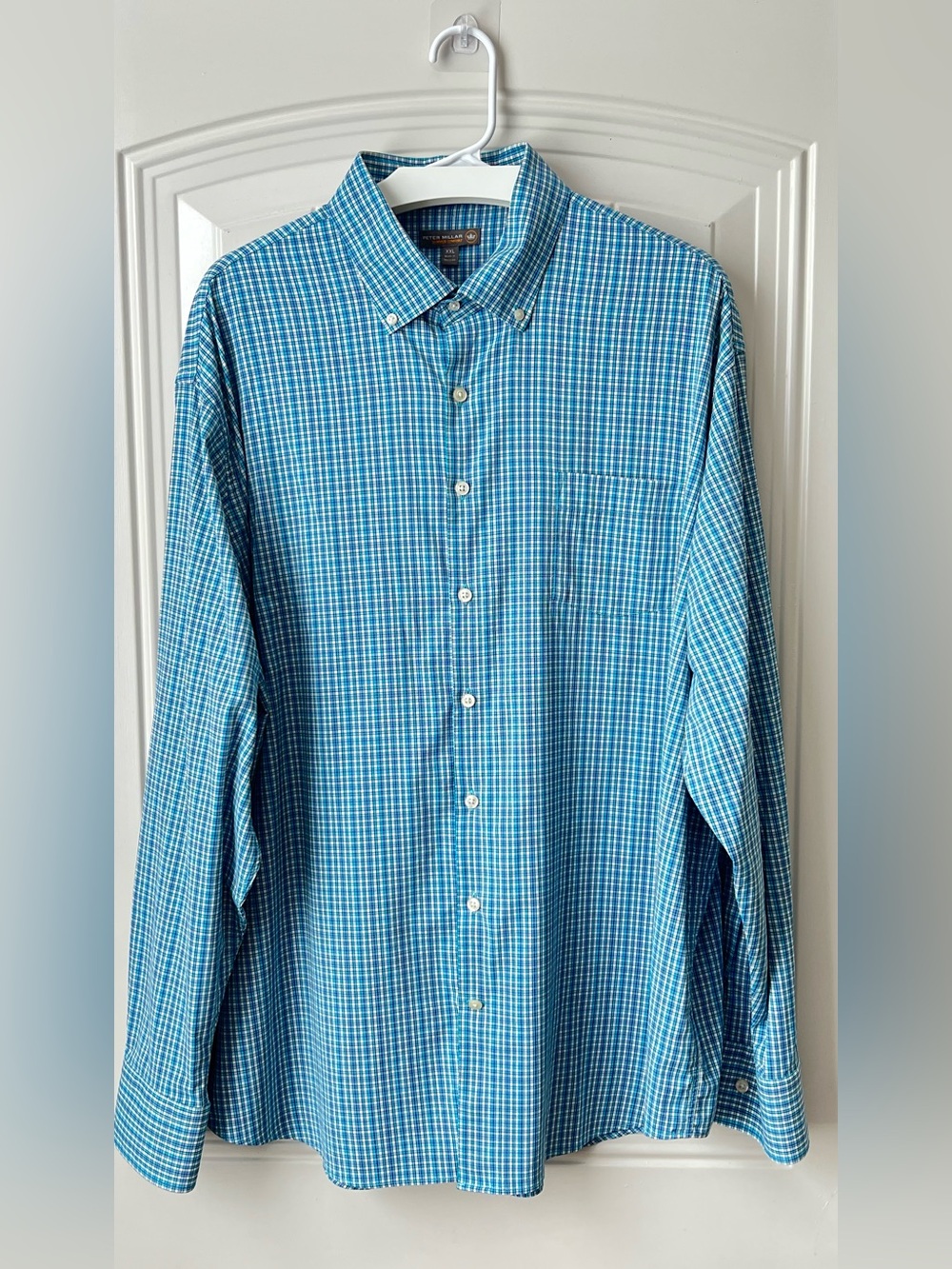 Peter Millar Summer Comfort XXL Blue Plaid Stretch Button Down Shirt - Picture 2 of 8